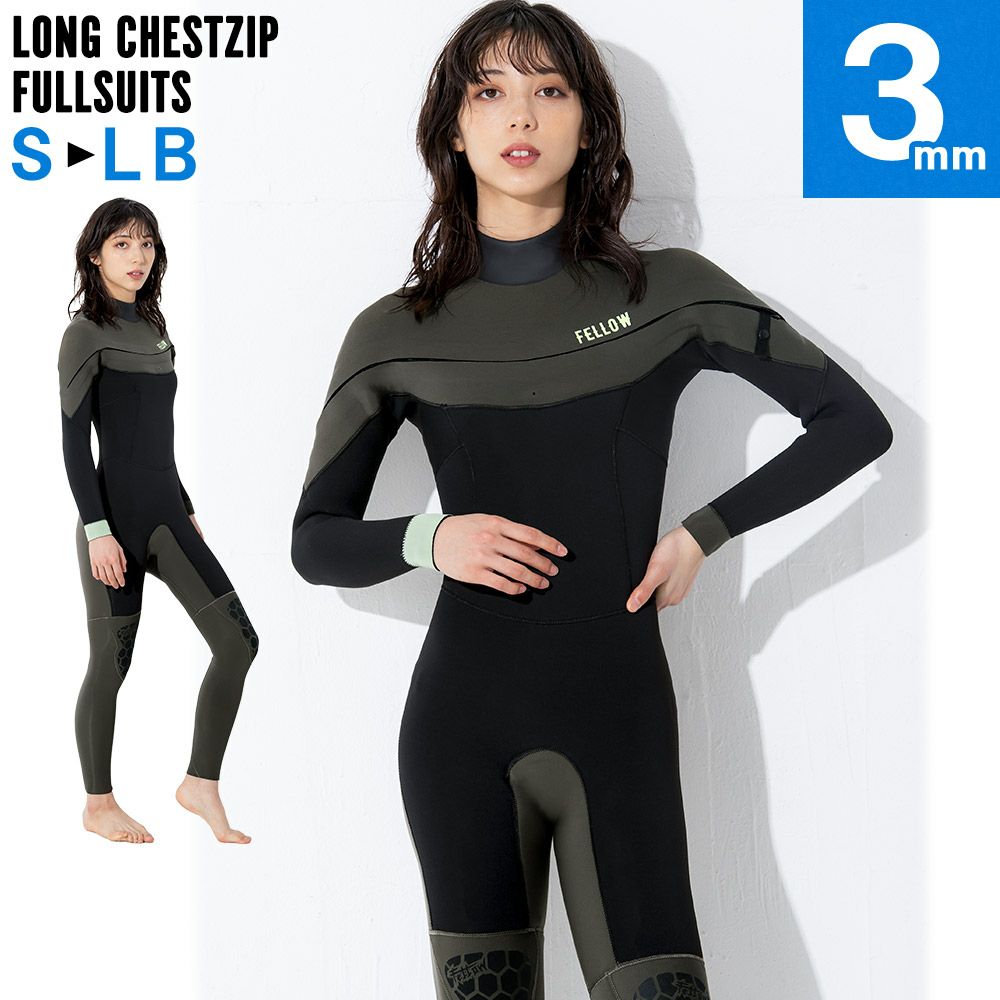 FELLOW レディース ロングチェストジップ フルスーツ 3mm S～LB 全1色
