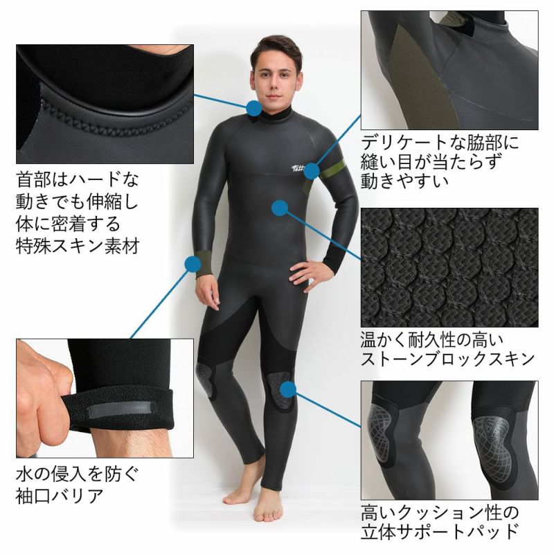 FELLOW メンズ セミドライ バックジップ 5x3mm M～XXLB 全2色 | FELLOW